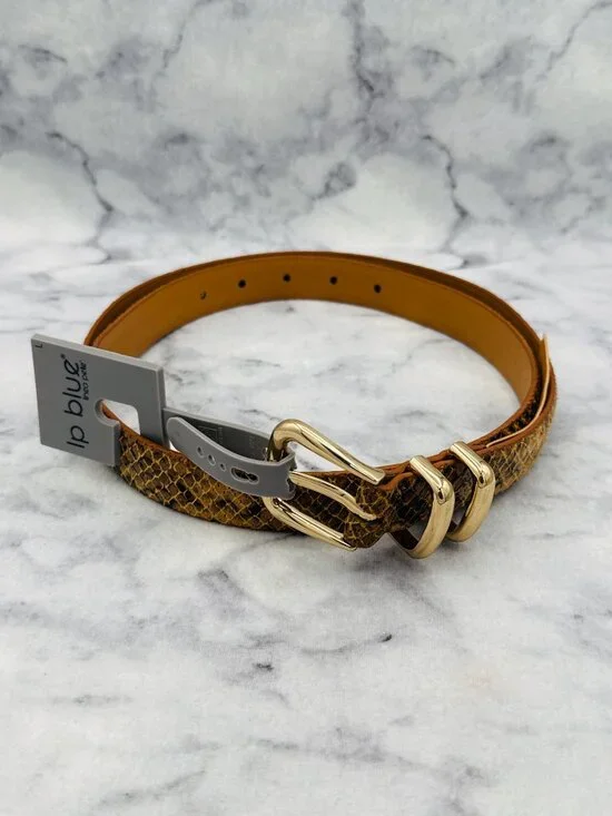 LP Blue Snake Print Belt Caramel Animal Print Gold Buckle 1.5in Width,Size L,NEW - Picture 1 of 10